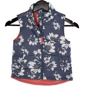 OshKosh Floral Puffer Vest Girls 6 6X Blue Coral Lightweight Layer